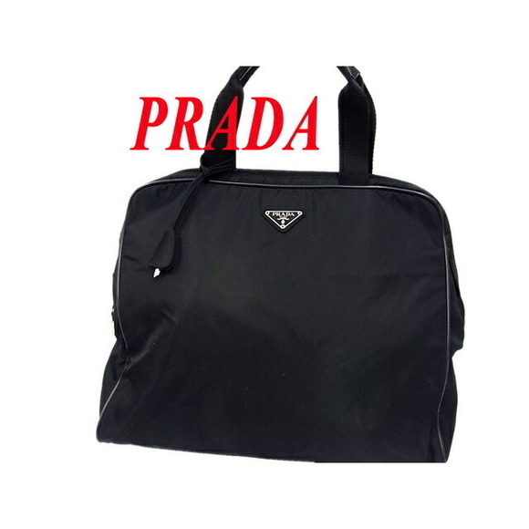 Prada Nylon Tote Bag Triangular Logo Plate Black - Picture 1 of 8